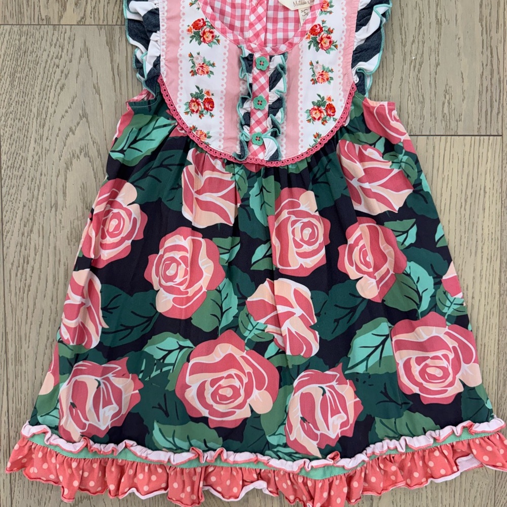 Matilda Jane Floral Ruffle Dress with Pink and Green Accents